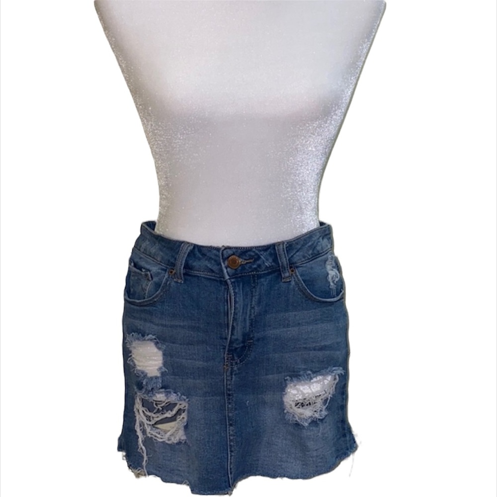 Streetwear Society ripped denim jean skirt zipper